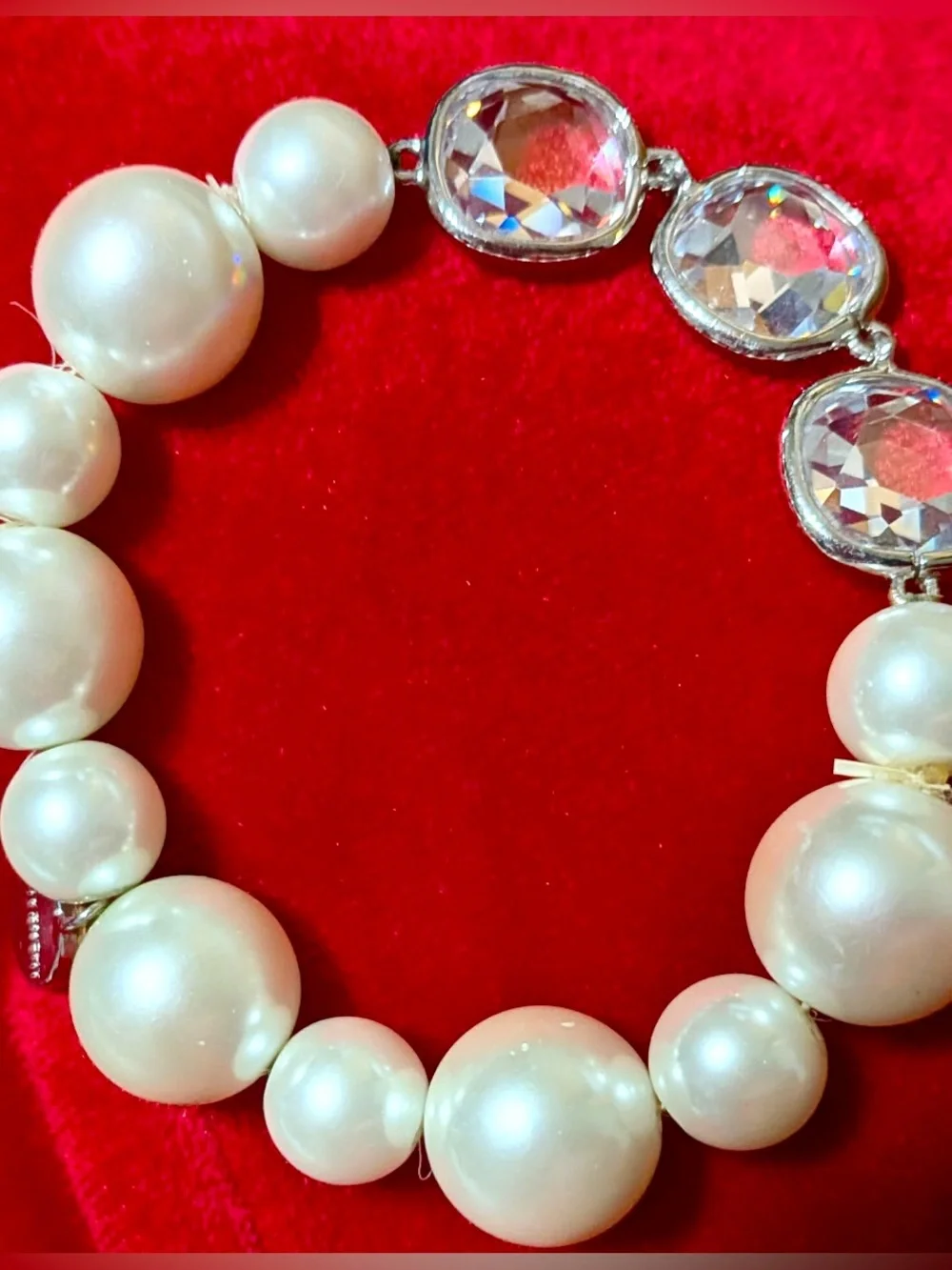 Vintage Givenchy White Pearl Stretch Bracelet  with Crystals